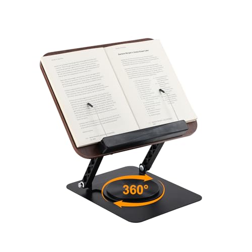 360° Rotating Book Stand with Elastic Page Clips Cookbook Tablet Holder