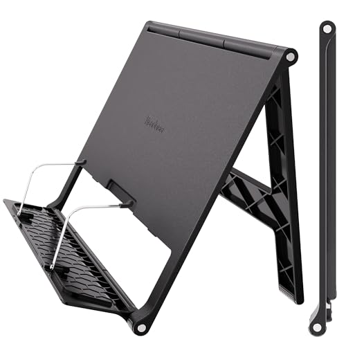 Readaeer Portable Book Stand Free Angle Adjustable Book Holder for Thick Textbook Collapsible Lightweight Book Rest (Black) - color: Black