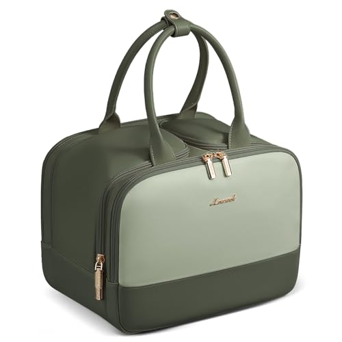 LOVEVOOK Travel Toiletry Bag for women, Leather Large Wide-open Makeup Bag, Waterproof Cosmetic Bag Organizer for Shower, Traveling, Toiletries, Bathroom - color: Light Green