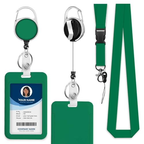 ID Badge Holder Green Badge Holder with Lanyard Badge Holder for Workplaces Events Schools - color: Green