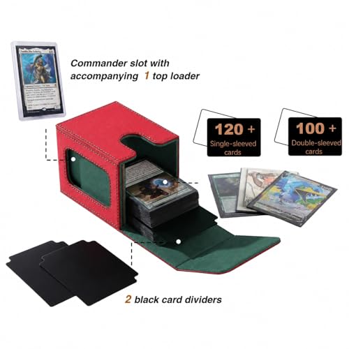 Venssu MTG Deck Box with Commander Display, Fits TCG Cards (Red&Green) - color: Red and Green