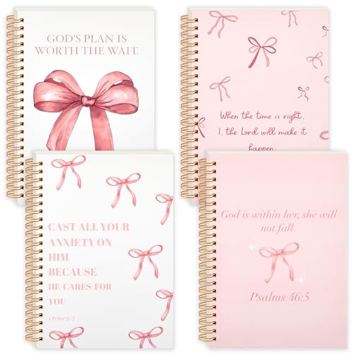 4 Pack Pink Phrases Bow Notebooks for Teen Girls & Women, Cute Supplies, A5 - color: Pink, style: Phrases Style