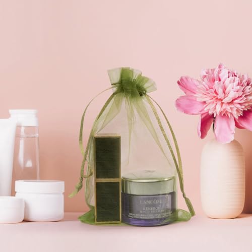 Crweety 50PCS Organza Bags 3x4 Green Small Gift Bags Mesh Drawstring - color: Olive Green