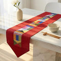 Korean Bojagi Table Runner, Ruby Red Ramie Patchwork, 78.8 x 11.8 Inch - color: Ruby Red