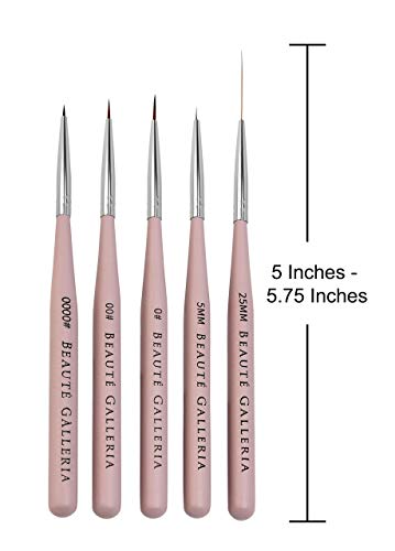 Beaute Galleria 5 Pieces Nail Art Brush Set with Liners (4mm, 7mm, 9mm) Striping Brushes (5mm, 25mm), for Thin Fine Line Drawing, Detail Painting, Striping, Blending, One Stroke (Pack of 2) - size: 5 Piece Set (Pack of 2)