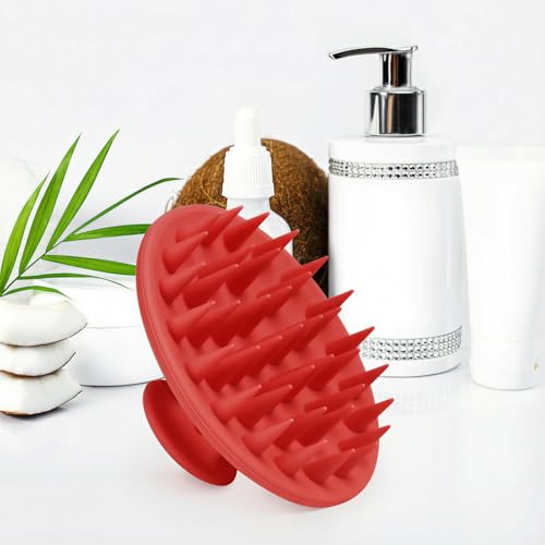 Meartchy Silicone Scalp Massager Shampoo Brush, Scalp Brush for Hair Growth & Dandruff Removal, Hair Scrubber Scalp Stimulator Exfoliator Brush with Soft Bristles for Wet Dry Scalp Care (Ruby Red) - color: Ruby Red