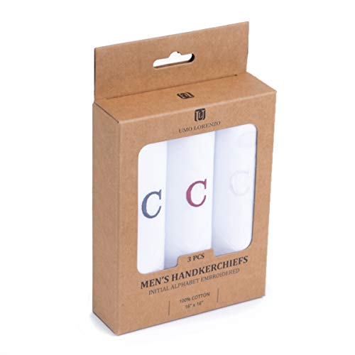 Initial Handkerchief for Men, Monogrammed Boxed 3 Piece Set,100% Cotton - color: C Initial