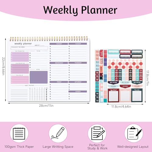 Thboxes Weekly Desk Planner, 8.5x11In To Do List Notepad, 52 Sheets, Purple - color: Purple & White