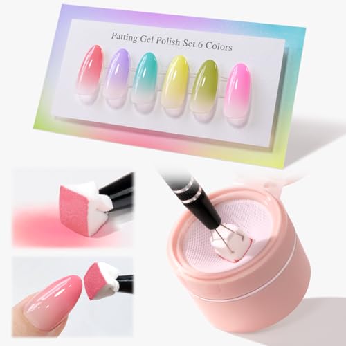 Double Rhythm Painting Gel Polish Set for Nail Art Palette Patting Gel Polish 6 Colors with 100 Pcs Sponges and Grabbing Pen (Peach Purple Pink Blue Green Yellow-T6-68) - color: Blue Green Yellow