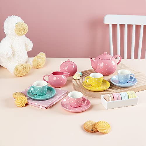 fanquare Porcelain Tea Set for Girls Adults,12 Pieces Coloful Tea Set with Gift Box for Home Tea Party Birthday - color: Multicolor
