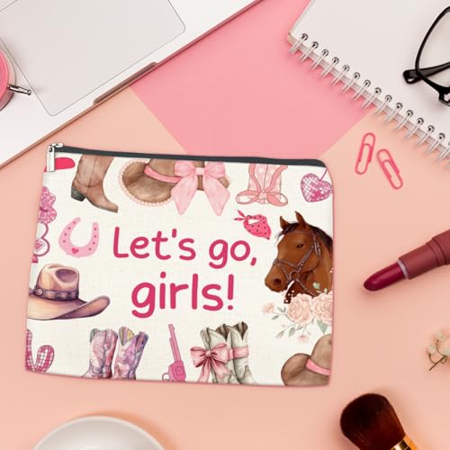 LyoGao Western Cowgirl Pink Makeup Bag, Nashville Cosmetic Bag for Country Girl Friend Daughter Sister, Let's Go Girls - color: girls