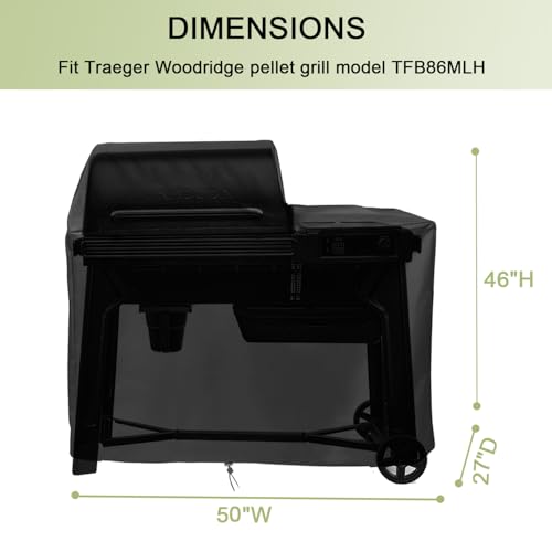 Grill Cover for Traeger Woodridge Grills, Heavy Duty and Waterproof Wood Pellet Smoker Cover for Traeger BAC761 Full-Length Woodridge TFB86MLH Grill Accessories - size: 50" L x 27" W x 46" H