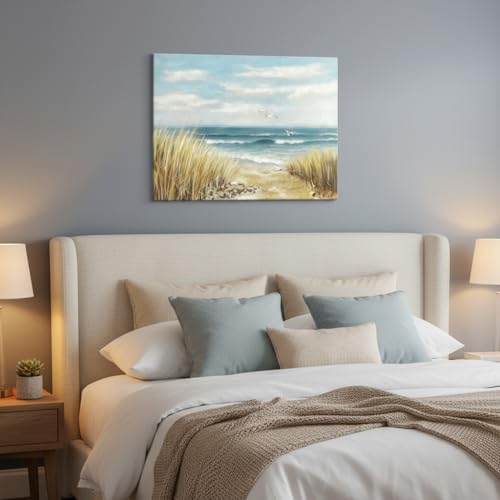 arttitue Coastal Canvas Wall Art Decor: Beach Ocean Picture Artwork Seascape Sea Scenery Painting Abstract Seaside Grass Seagull Print Decorations for Living Room Bedroom Office Home 36 x 24 Inches - color: Beach Path, size: 36"L x 24"W