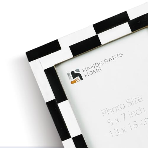 Handicrafts Home 5x7 Black & White Picture Frame – Handmade Bone Inlay Photo Frame from Silhouette Shuffled Collection, Checkered Geometric Design, Modern Decorative Frame for Wall, Desk & Tabletop - color: SILHOUETTE-SHUFFLED, size: 5X7