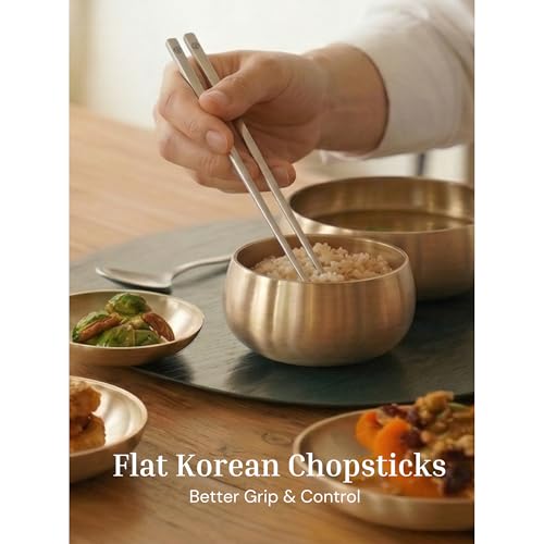 ONGI Korean Spoon and Chopstick 1 Set – Premium 18/10 Stainless Steel – Korean Heritage Design – Gift-Ready – Made in Korea – Dishwasher Safe (Hee Classic Silver 1 Set) - color: Silver 1 Set