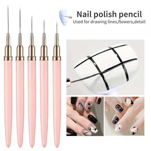 10Pcs Nail Art Tool Set, 5Pcs Ultra-Fine Nail Art Liner Brushes & 5Pcs Dual-Ended Silicone Dotting Pens, Precision Nail Art Painting Pens for Intricate Lines, Dots, Patterns & Salon DIY Manicure - color: Liner Brush & Silicone Pens