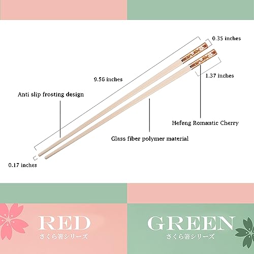 5 Pairs of Cherry Blossom Pattern Chopsticks - Japanese/Korean Style, Reusable, Dishwasher Safe, Lightweight Fiberglass (Green) - size: Green