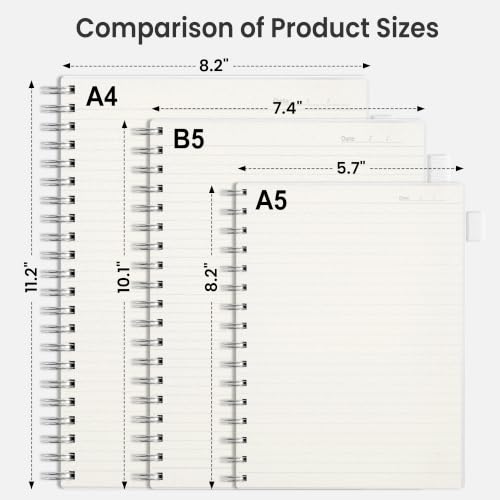 EMSHOI Lined Spiral Journal Notebook, 300 Pages, A4 Size (8.2'' x 11.2'') - color: Transparent, size: A4