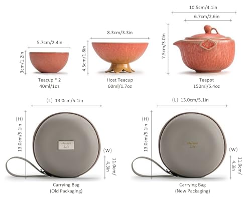 Pomegranate Shape Travel Teapot, Portable Ceramic Tea Set, 1 Pot 3 Mini Cups, Tea Set for One to Three, Tea Gift for Tea Lovers