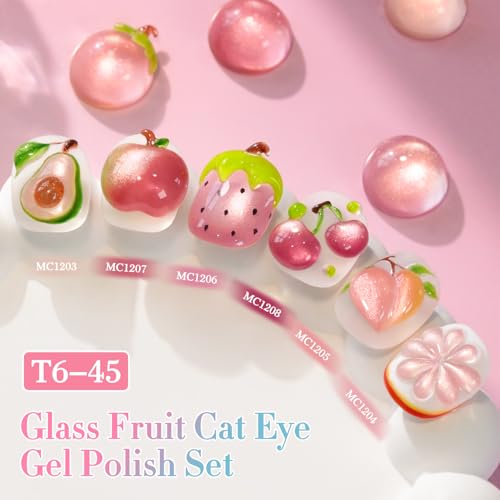 Double Rhythm Cat Eye Gel Nail Polish Set of 6 Same Color Same Bottle 0.5 Oz Shimmer Glitter with Magnet Holographic Reflective Magnetic UV Nail Polish Kit at Home (Glass Nude Pink Rose-T6-45) - color: Glass Nude Pink Rose