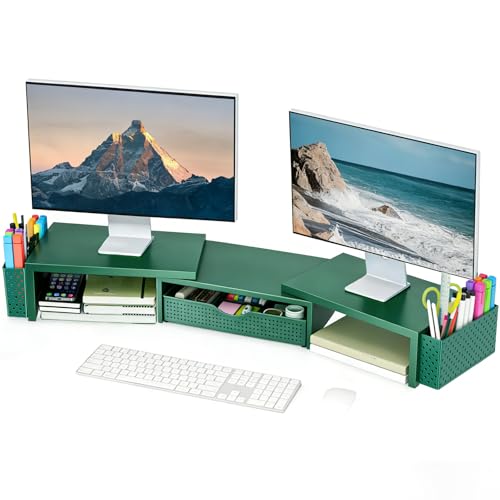 Spacrea Dual Monitor Stand Riser with Drawer and 2 Pen Holders - color: Dark Gree