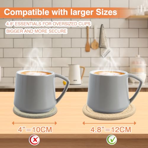 4.8" Boho Woven Drink Coasters Set of 2 - Absorbent Cute Cup Coasters Minimalist Drink Pads for Coffee Tea, Perfect for Desk Nightstand Table Furniture, Giftable Coaster for Home Office (Khaki) - color: Khkai