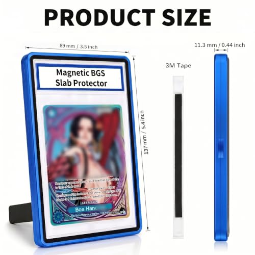 Magnetic BGS Slab Protector with Foldable Kickstand - UV Protection Tempered Glass & Aluminum Metal Bumper for 35PT Beckett Graded Cards, 9-Point Secure Lock Display Guard & Clear View (Dark Blue) - color: Dark Blue, size: BGS Card Case