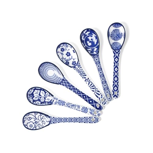Selamica 5.2 Inch Ceramic Coffee Spoons, Set of 6, Vintage Blue - size: 5.2 Inch, style: Vintage Blue