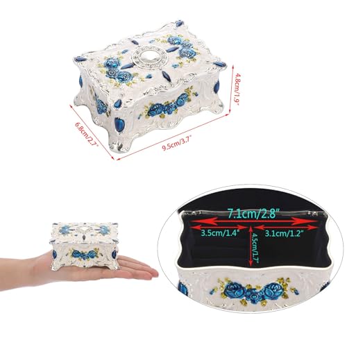 Hipiwe Antique Jewelry Trinket Box Metal Engraved Small Treasure Box - color: Silvery white, size: Small