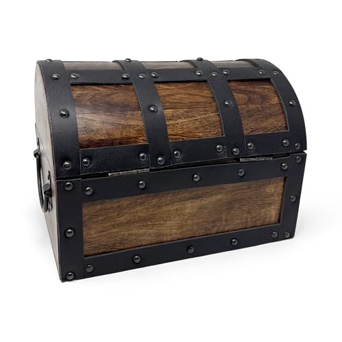 Nautical Cove Handmade Wooden Treasure Chest Storage Box – Deluxe Design with Real Leather Accents, Working Iron Lock & Skeleton Keys, Decorative Keepsake Chest (Medium - 10 x 7 x 7) - size: Medium - 10 × 7 × 7 in