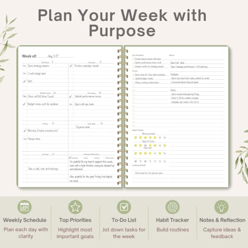 Undated Weekly Planner, 8.5" x 11", Dashboard Layout, Green - color: Green, size: 8.5" x 11" (Letter)