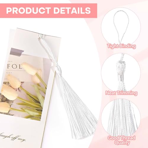 Bouiexye 200pcs Bookmark Tassels Bulk 5 Inch Silky Soft Handmade Tassels for Crafts, DIY Jewelry Making, Gift Decorations,White - color: White