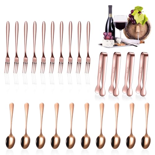 24 Pcs Mini Appetizers Forks and Spoons Tongs, Vivid Sharp Spoon, Rose Gold - color: Vivid Rose Gold, size: Sharp Spoon