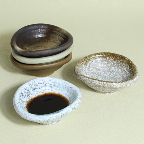 Colias Wing 3.5 Inch Retro Style Brown Stylish Design Multipurpose Porcelain Side Dish Bowl Seasoning Dishes Soy Dipping Sauce Dishes-Set of 5 - color: Set-of-5-Assorted-2