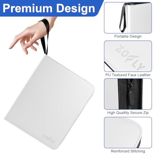 50 Pack 9 Pocket Card Binder, 3 Ring Premium Zip Trading Card Binder, 900 Large Capacity Top Loading Card Storage Album, PU Card Collection Binder for TCG, MTG, Baseball Hockey Sport Cards, White - color: White