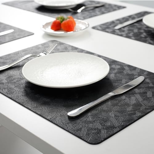 Black Halloween Vinyl Placemats Set of 6 Waterproof Table Mats - color: Black