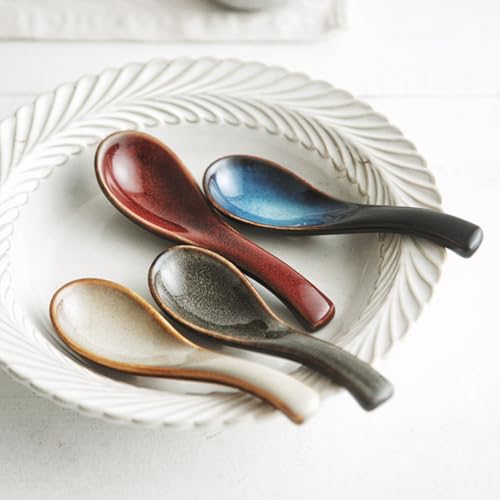Set of 4 Asian Soup Spoons 5.6-inch Ceramic Chinese Soup Spoons, Non-slip Bottom, for Soups, Japanese Ramen, Miso, Chinese and Vietnamese Wonton, Dumplings, Pho, Noodle, and Korean Soups