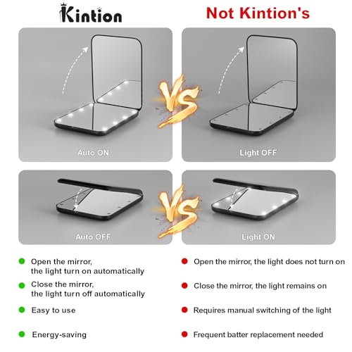Kintion Pocket Mirror, 1X/3X Magnification LED Compact Mirror (Black) - color: Black