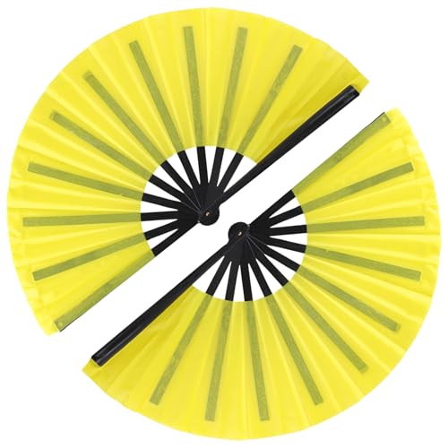 2 Pack Large Folding Hand Fan, Big Vintage Retro Fabric Fans, Chinese Kung Fu Tai Chi Hand Fan for men/women, Festival, Dance, Gift, Performance, Decorations (Yellow) - color: yellow