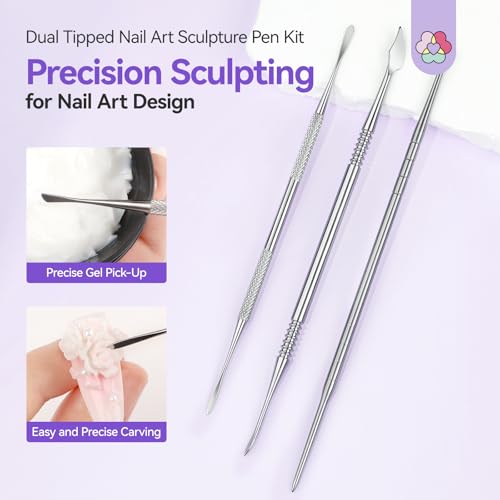 SAVILAND Dual-Head 3D Nail Art Sculpture Pen 3PCS - size: 3pcs