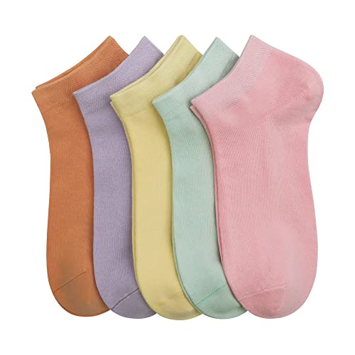 SERISIMPLE Women Viscose Bamboo Ankle Socks Low Cut Thin Sock Lightweight Pastal Color Soft Sock 5 Pairs - color: Assorted5, size: Small
