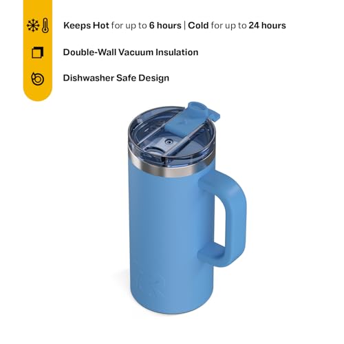 RTIC 16oz Road Trip Travel Mug with Lid and Handle, Denim - color: Denim, size: 16 Ounces