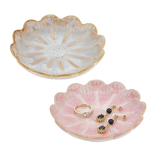 NBEADS 2 Pcs Ceramic Jewelry Tray, Lotus Flower Ring Dish Holder Porcelain Trinket Tray Decorative Trinket Plate for Ring Necklace Bracelet Jewelry Watch Key Gift, Whitesmoke/Pink - color: 2 Colors-Pink Lotus Flower