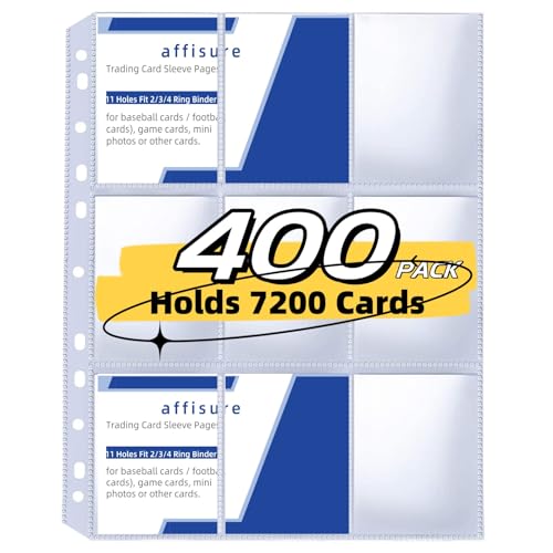 400 Pack 9 Pocket Trading Card Binder Pages, Holds 7200 Cards, Thickened Binder Sleeves, 3 Ring 9 Pocket Sheets for Sports Cards, Coupons Cards - size: 400 Pack
