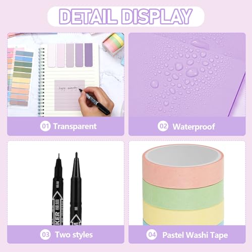 Sinload 60 Pcs Aesthetic Book Annotation Kit School Supplies Cute Pencil Case Mini Stapler Set 12 Highlighter 5 Gel Pen 6 Pencil 5 Magnetic Bookmark 1220 Sticky Note Student Stationary(Purple) - color: Purple