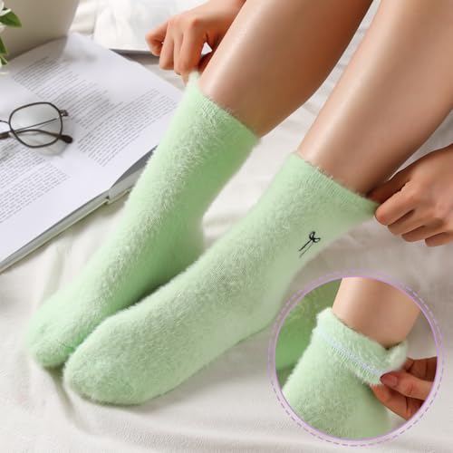 Geyoga 5 Pairs Fuzzy Bow Socks for Women Fluffy Slipper Gift - color: Pastel