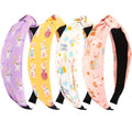 KICOSY 4PCS Easter Knotted Headbands - Bunny & Egg Print Hair Hoops for Daily Styling, Easter Party, Photo Shoot & Gift Giving
