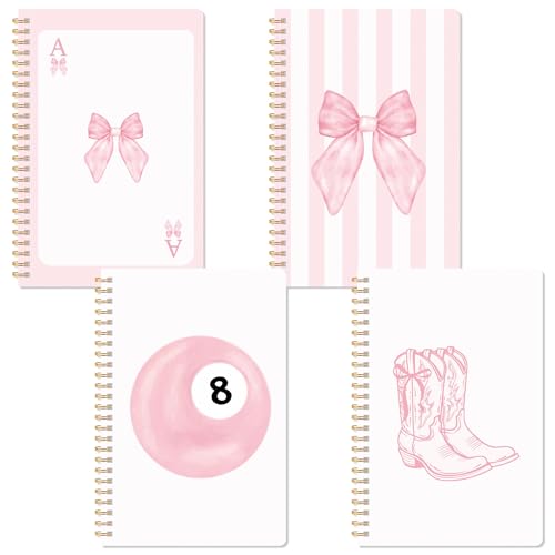 CNhoqc Pink Spiral Journal Notebook, 4 Pcs A5 Watercolor Coquette Notebook - color: 4-Pcs Pink Bow-B