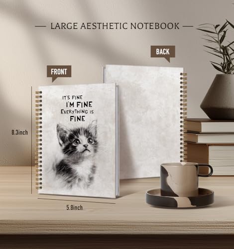 Cat Notebooks For Women-Journal For Black Cat lover Men Friends Gifts,Everything is Fine Inspirational College Ruled Lined Gold Spiral Bound Hardcover,Classroom Office Supplies,5.8"x8.3" - color: Black cat