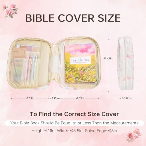 Bible Cover Case for Women Large Bible Cover Bag Quilted Bible Carrying Case for Girls Bible Study Supplies Accessories Christian Gifts for Women (New Pink Bow, Large) - color: New Pink Bow